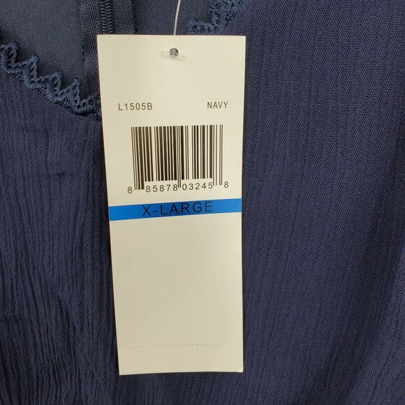 NWT Nina Leonard Crochet Trim Navy Blue Boho Coastal Long Maxi Dress Size XL - Picture 3 of 9